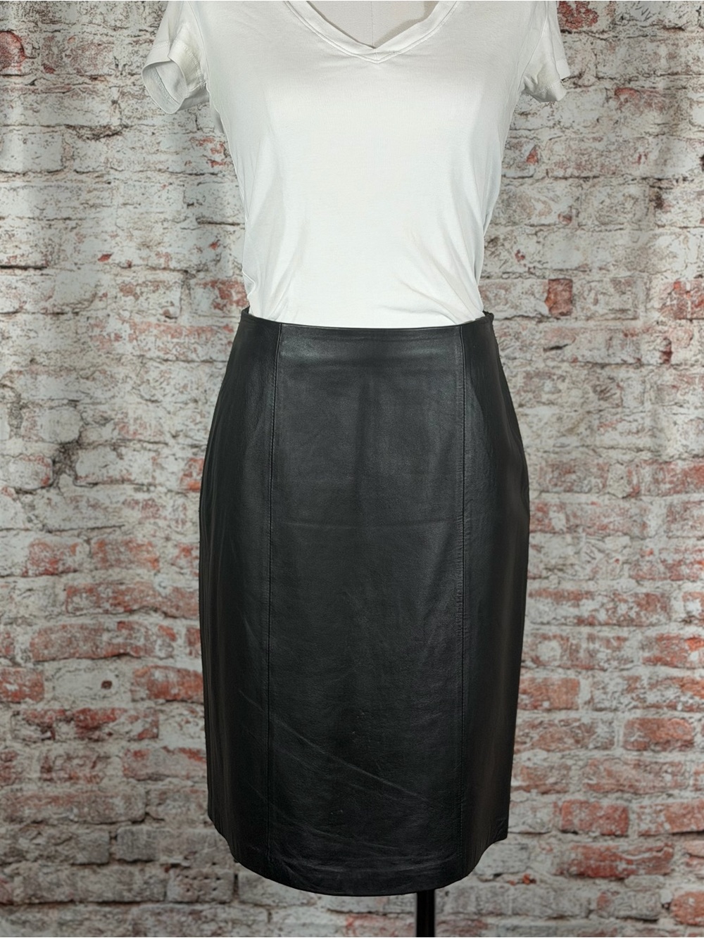 VTG Jaclyn Smith Black Leather Pencil Skirt